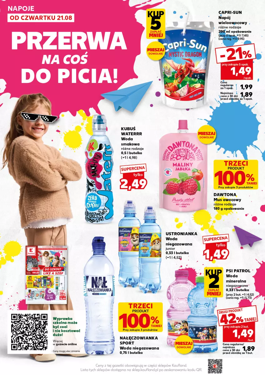 Gazetka promocyjna Kaufland - Mocny Start - ważna 25.08 do 27.08.2025 - strona 22 - produkty: Dawtona, Kosz, Kubuś, Kubuś Waterrr, Mus, Nałęczowianka, Napój, Por, Psi Patrol, Sport, Woda, Woda mineralna, Woda niegazowana