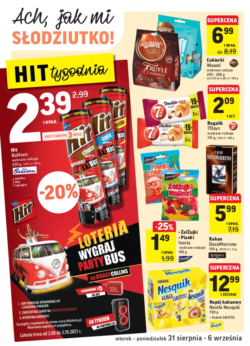 Gazetka promocyjna Intermarche - Gazetka promocyjna - ważna 31.08 do 06.09.2021 - strona 26 - produkty: Cukier, Cukierki, Gra, Kakao, Kubek, Napój, Nesquik, Rogal, Wawel