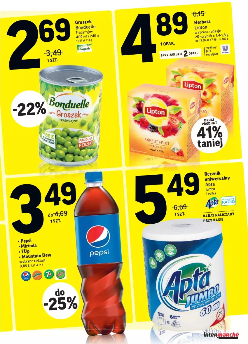 Gazetka promocyjna Intermarche - Gazetka promocyjna - ważna 31.08 do 06.09.2021 - strona 38 - produkty: 7up, Bonduelle, Groszek, Herbata, Lipton, Mirinda, Pepsi, Ręcznik