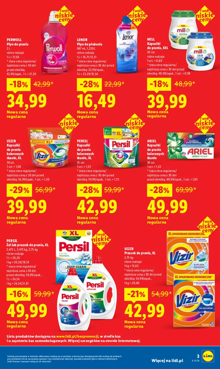 Gazetka promocyjna Lidl - Gazetka ważna od 18.05 do 20.05 - ważna 18.05 do 20.05.2026 - strona 3 - produkty: Ariel, Kapsułki do prania, Lenor, Persil, Perwoll, Płyn do płukania, Płyn do prania, Proszek do prania, Vizir