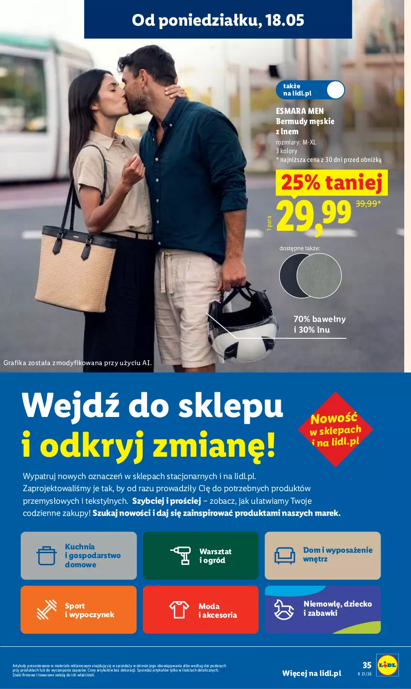 Gazetka promocyjna Lidl - Gazetka ważna od 18.05 do 20.05 - ważna 18.05 do 20.05.2026 - strona 35 - produkty: Bermudy, Gra, Grafika, Kuchnia, Moda, Ogród, Por, Sport