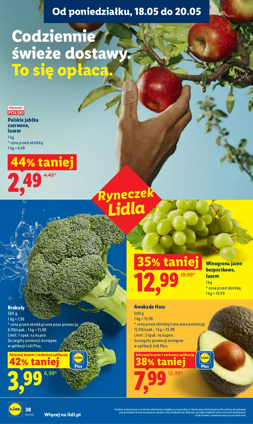 Gazetka promocyjna Lidl - Gazetka ważna od 18.05 do 20.05 - ważna 18.05 do 20.05.2026 - strona 38 - produkty: Brokuły, Jabłka, Wino, Winogrona