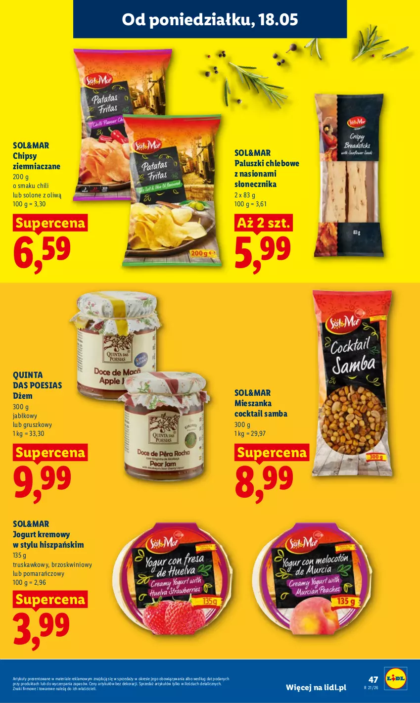 Gazetka promocyjna Lidl - Gazetka ważna od 18.05 do 20.05 - ważna 18.05 do 20.05.2026 - strona 47 - produkty: Chipsy, Chleb, Dżem, Jogurt