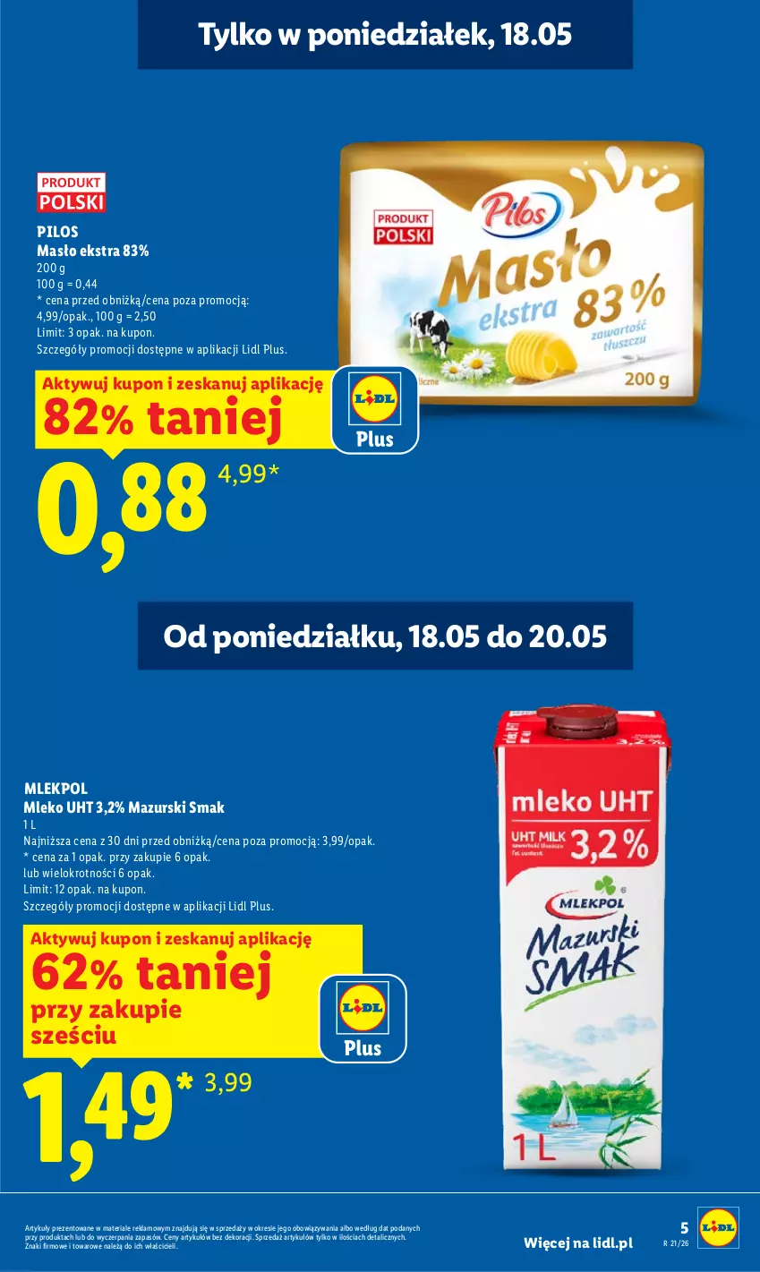 Gazetka promocyjna Lidl - Gazetka ważna od 18.05 do 20.05 - ważna 18.05 do 20.05.2026 - strona 5 - produkty: Masło, Mleko, Pilos