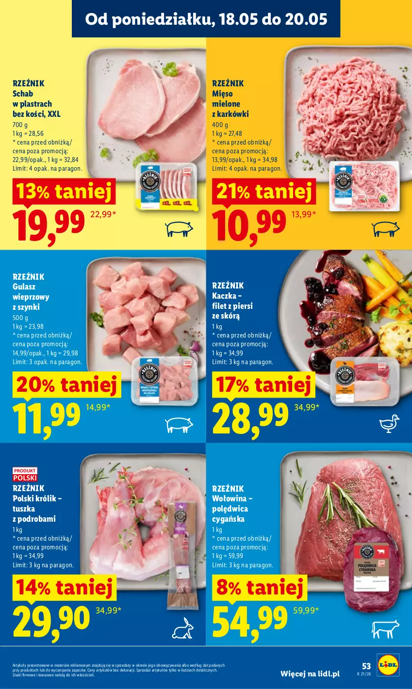 Gazetka promocyjna Lidl - Gazetka ważna od 18.05 do 20.05 - ważna 18.05 do 20.05.2026 - strona 53 - produkty: Kaczka, Królik, Mięso, Mięso mielone, Polędwica, Tusz, Wołowina
