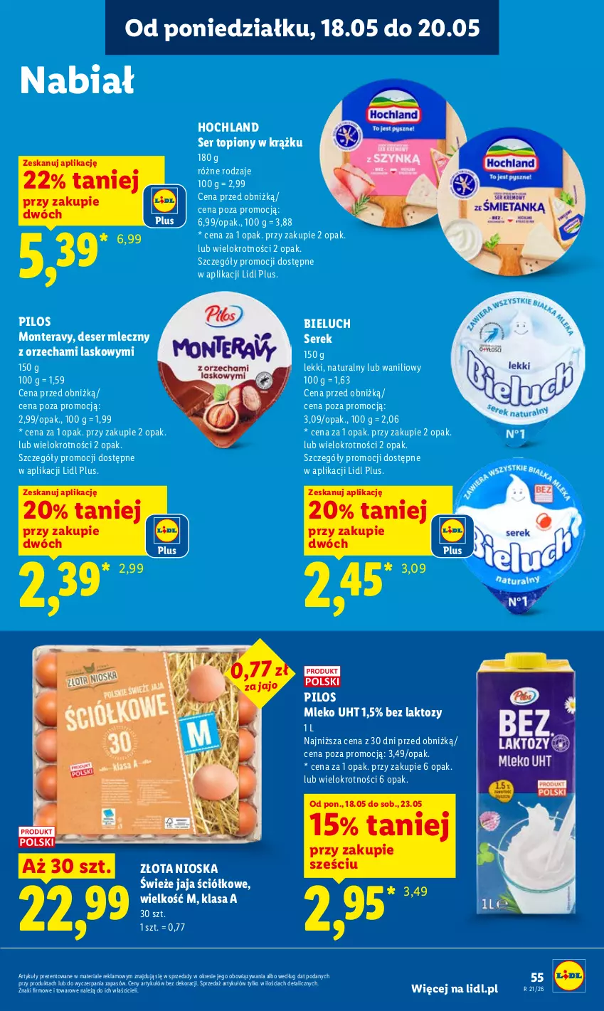 Gazetka promocyjna Lidl - Gazetka ważna od 18.05 do 20.05 - ważna 18.05 do 20.05.2026 - strona 57 - produkty: Bieluch, Deser, Deser mleczny, Hochland, Jaja, Mleko, Monte, Pilos, Ser, Ser topiony, Serek, Tera, Top