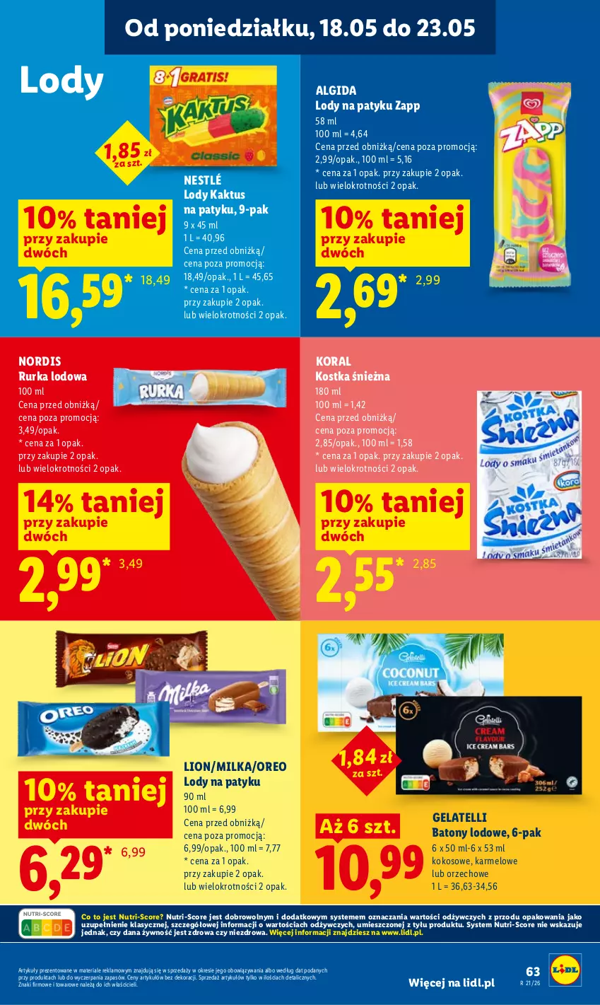 Gazetka promocyjna Lidl - Gazetka ważna od 18.05 do 20.05 - ważna 18.05 do 20.05.2026 - strona 65 - produkty: Algida, Baton, Kaktus, Kokos, LG, Lion, Lody, Milka, Nestlé, Oreo