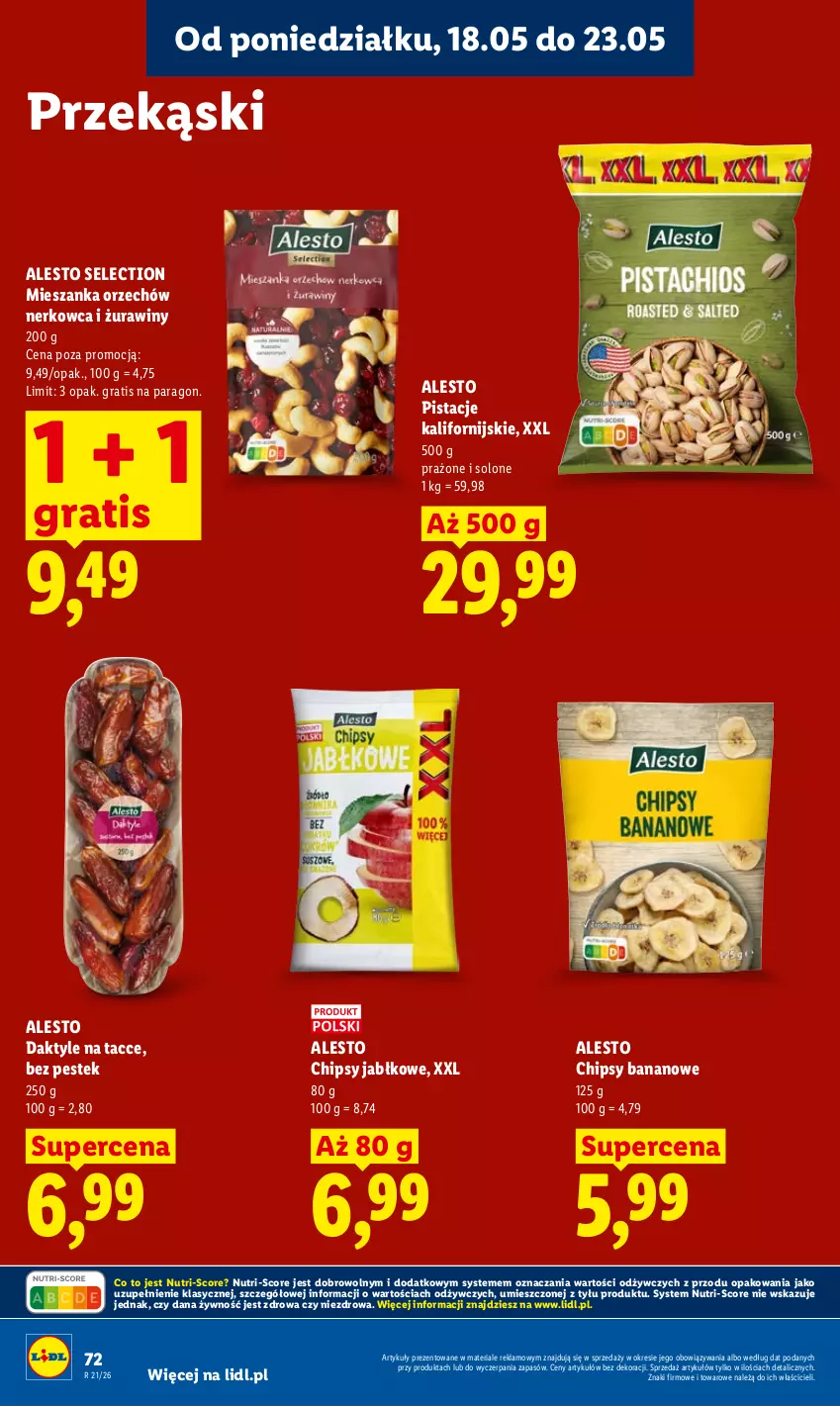 Gazetka promocyjna Lidl - Gazetka ważna od 18.05 do 20.05 - ważna 18.05 do 20.05.2026 - strona 76 - produkty: Chipsy, Daktyle, Gra, Pistacje, Stek