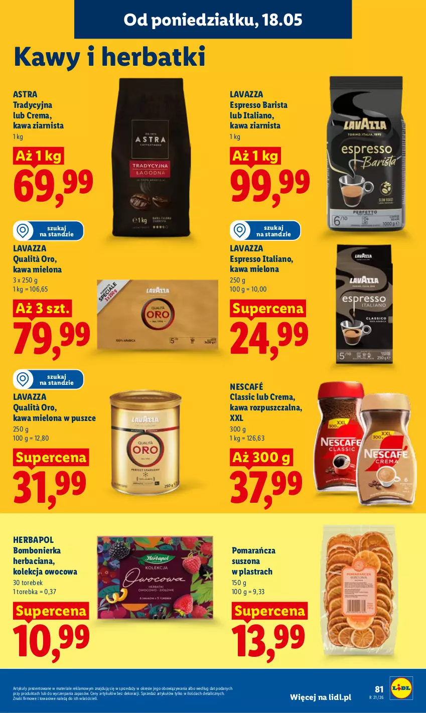 Gazetka promocyjna Lidl - Gazetka ważna od 18.05 do 20.05 - ważna 18.05 do 20.05.2026 - strona 85 - produkty: Herbapol, Kawa, Kawa mielona, Kawa rozpuszczalna, Kawa ziarnista, Lavazza, Nescafé, Torebka