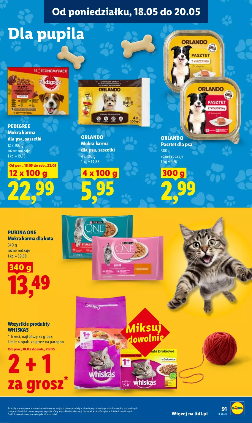 Gazetka promocyjna Lidl - Gazetka ważna od 18.05 do 20.05 - ważna 18.05 do 20.05.2026 - strona 95 - produkty: Mokra karma, Pasztet, Pedigree, Pur, Purina, Whiskas