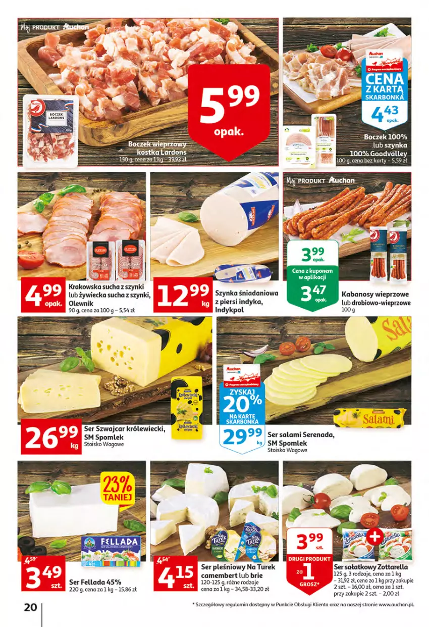 Gazetka promocyjna Auchan - Wiosenny ogród jest w cenie Hipermarkety - ważna 28.04 do 04.05.2022 - strona 20 - produkty: Brie, Camembert, Danio, Kabanos, Olewnik, Sałat, Ser, Ser pleśniowy, Szynka, Zott, Zottarella