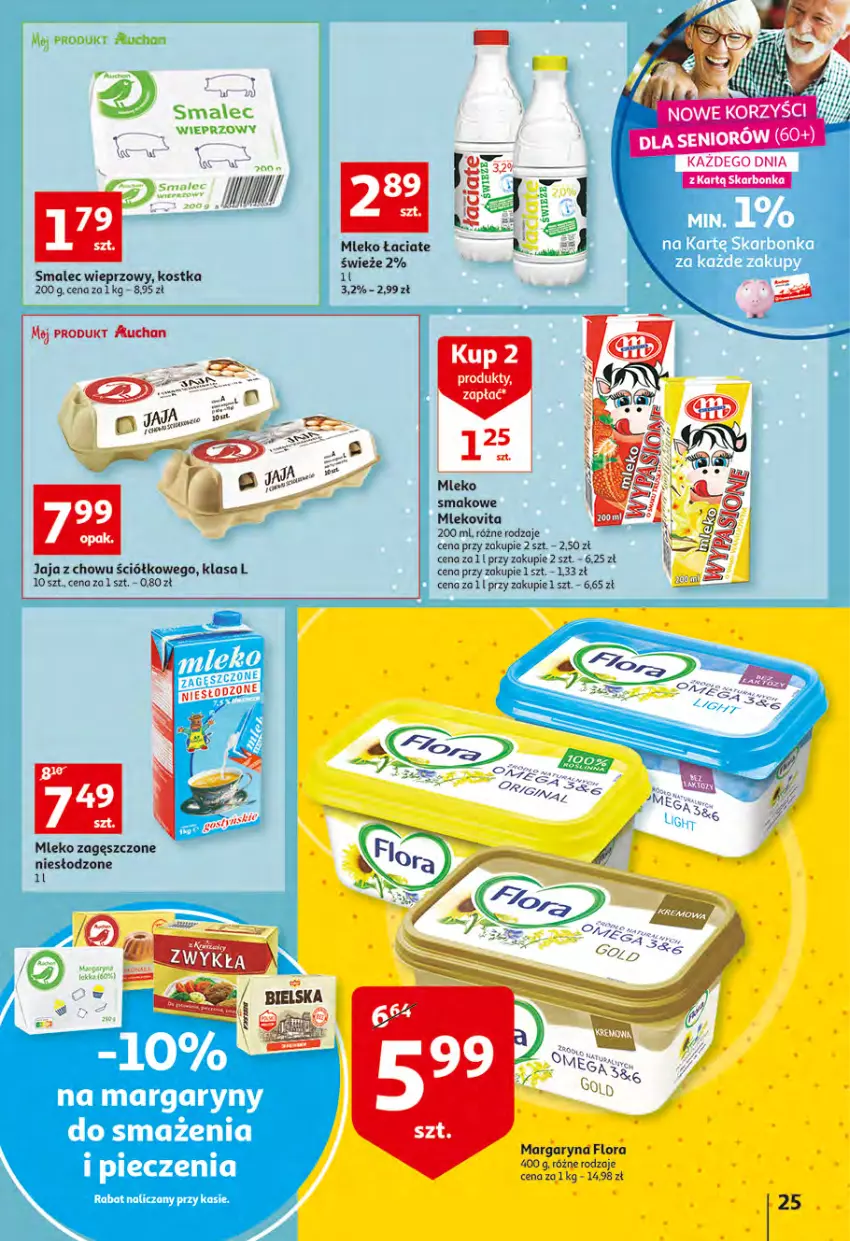 Gazetka promocyjna Auchan - Wiosenny ogród jest w cenie Hipermarkety - ważna 28.04 do 04.05.2022 - strona 25 - produkty: Flora, Jaja, Margaryna, Mleko, Mleko zagęszczone, Mlekovita, Smalec