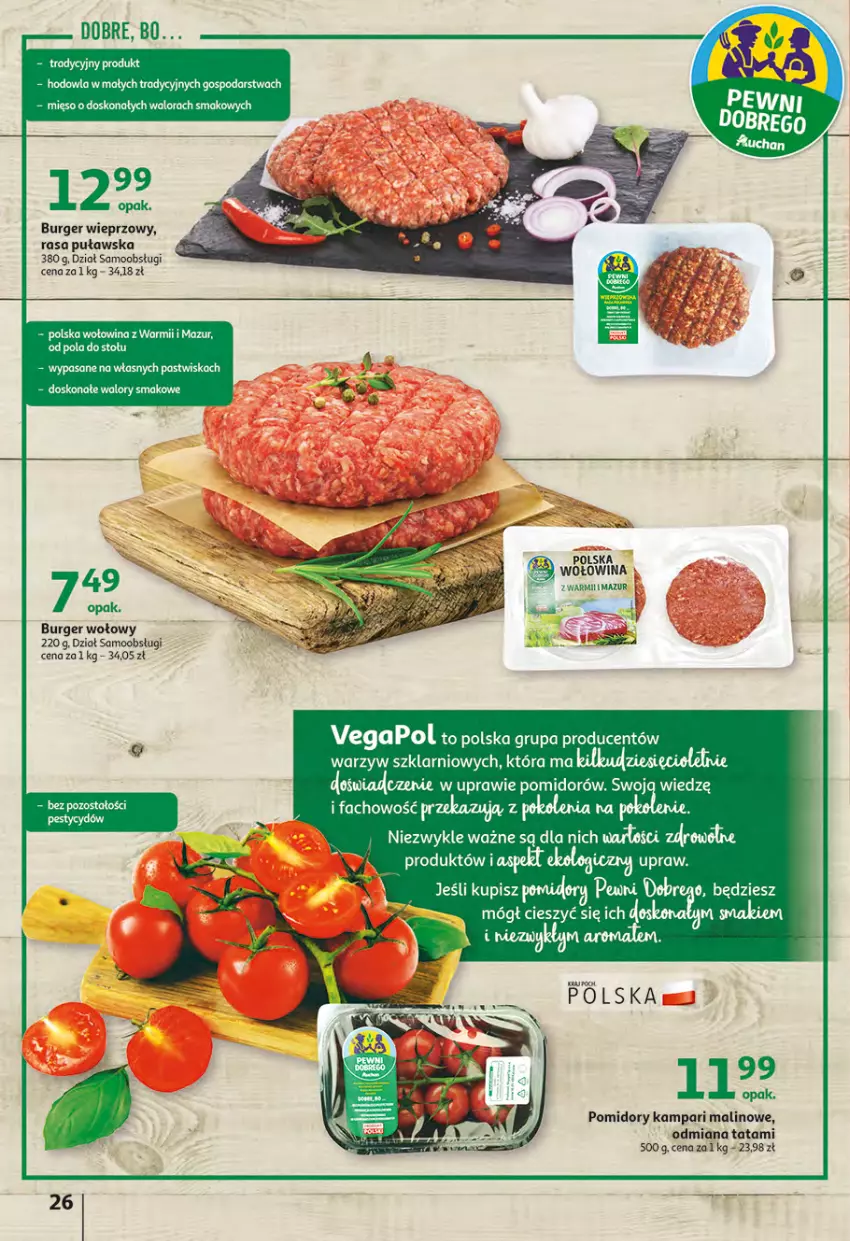 Gazetka promocyjna Auchan - Wiosenny ogród jest w cenie Hipermarkety - ważna 28.04 do 04.05.2022 - strona 26 - produkty: Burger, Pomidory, Por, Wołowina