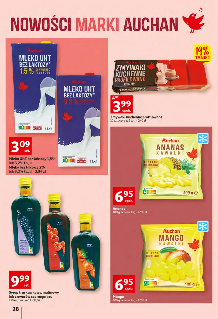 Gazetka promocyjna Auchan - Wiosenny ogród jest w cenie Hipermarkety - ważna 28.04 do 04.05.2022 - strona 28 - produkty: Mleko, Mleko bez laktozy, Syrop, Zmywaki kuchenne