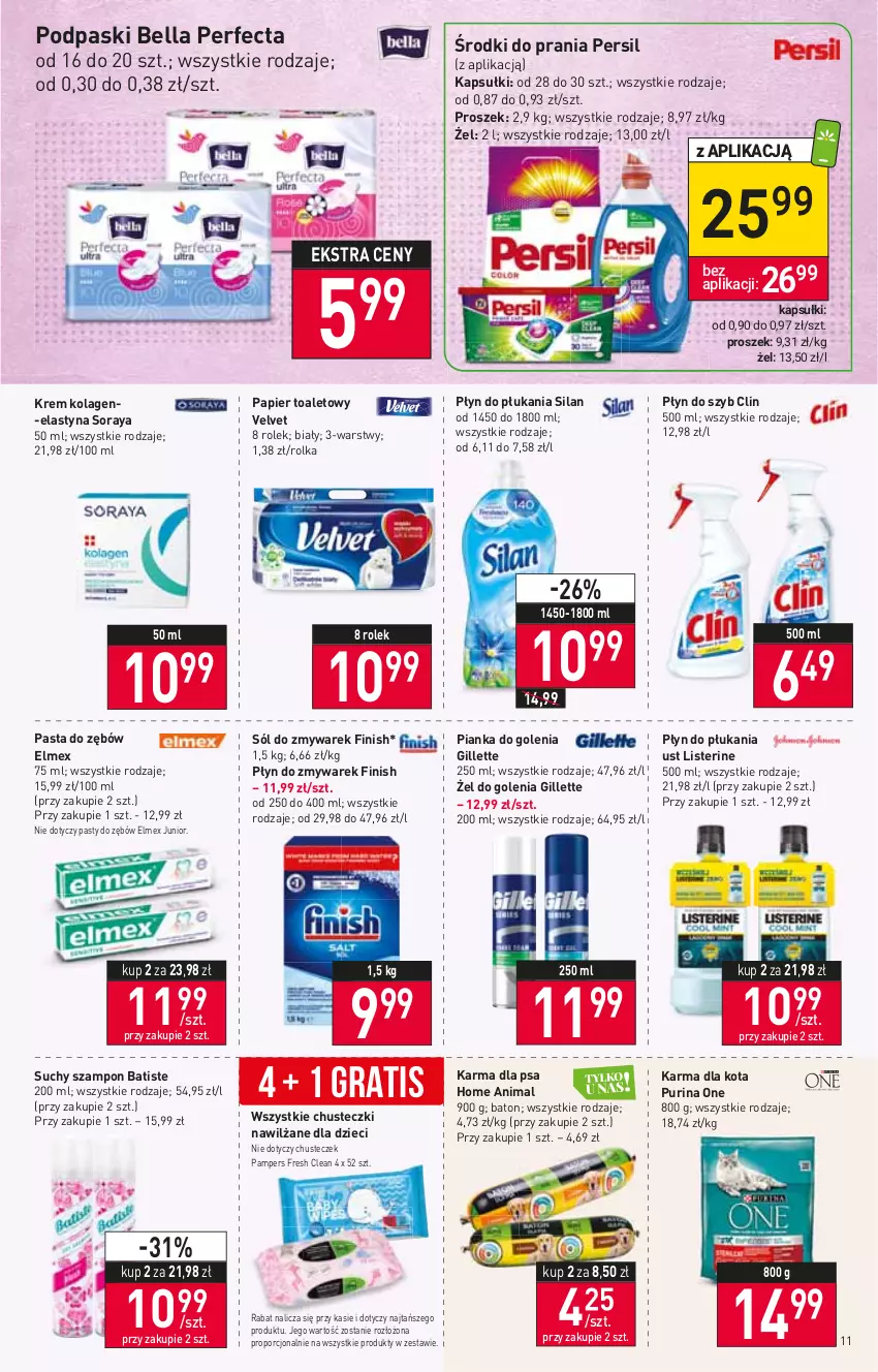 Gazetka promocyjna Stokrotka - Market - ważna 28.07 do 03.08.2022 - strona 11 - produkty: Batiste, Baton, Bell, Bella, Chusteczki, Clin, Dzieci, Elmex, Finish, Gillette, Gra, Kolagen, Listerine, Pampers, Papier, Papier toaletowy, Pasta do zębów, Perfecta, Persil, Pianka do golenia, Płyn do płukania, Płyn do szyb, Podpaski, Por, Pur, Purina, Silan, Sól, Suchy szampon, Szampon, Velvet