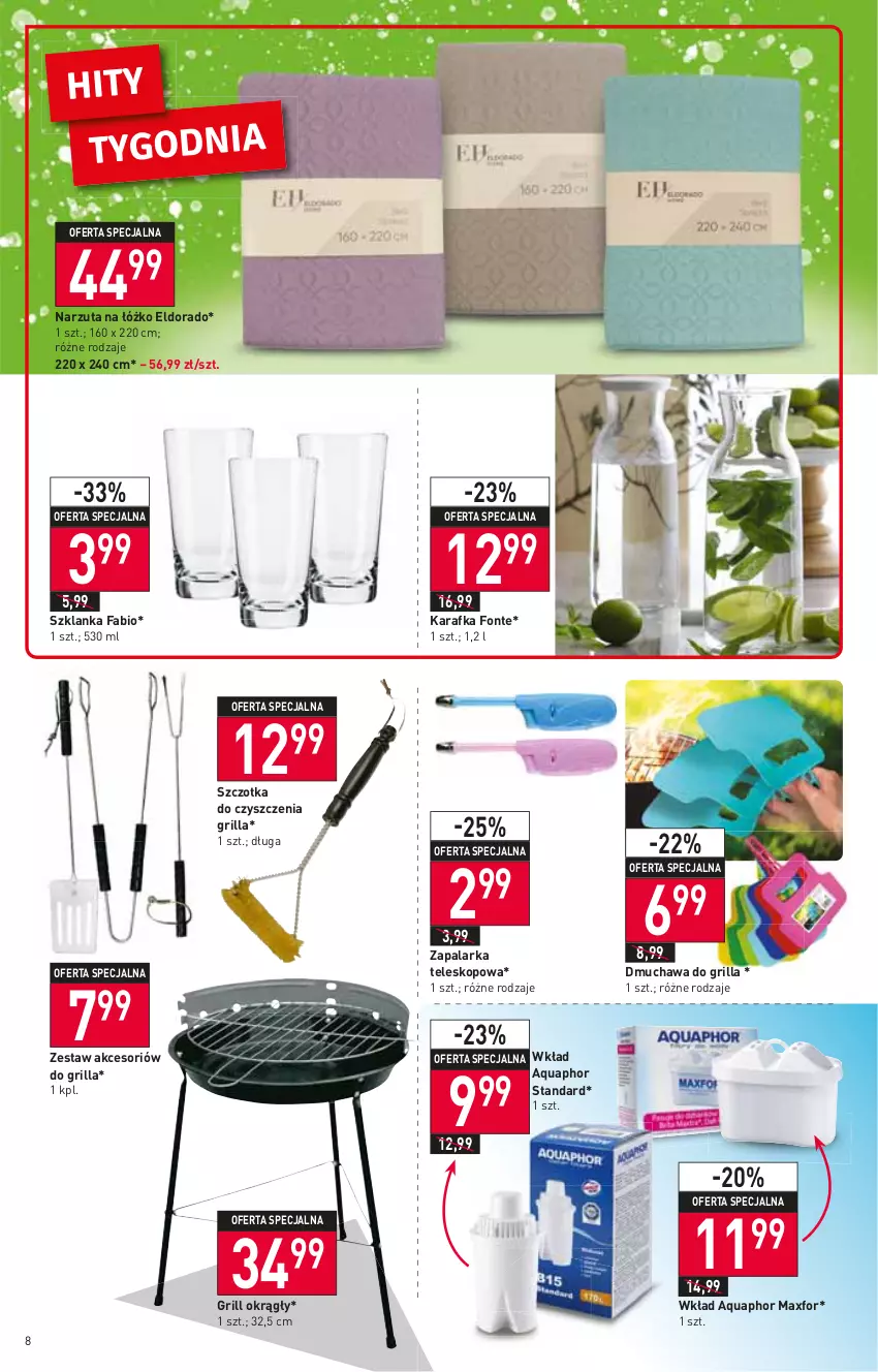 Gazetka promocyjna Stokrotka - Market - ważna 28.07 do 03.08.2022 - strona 8 - produkty: Aquaphor, Fa, Grill, Karafka, Narzuta, Szczotka, Szklanka, Teleskop, Zapalarka