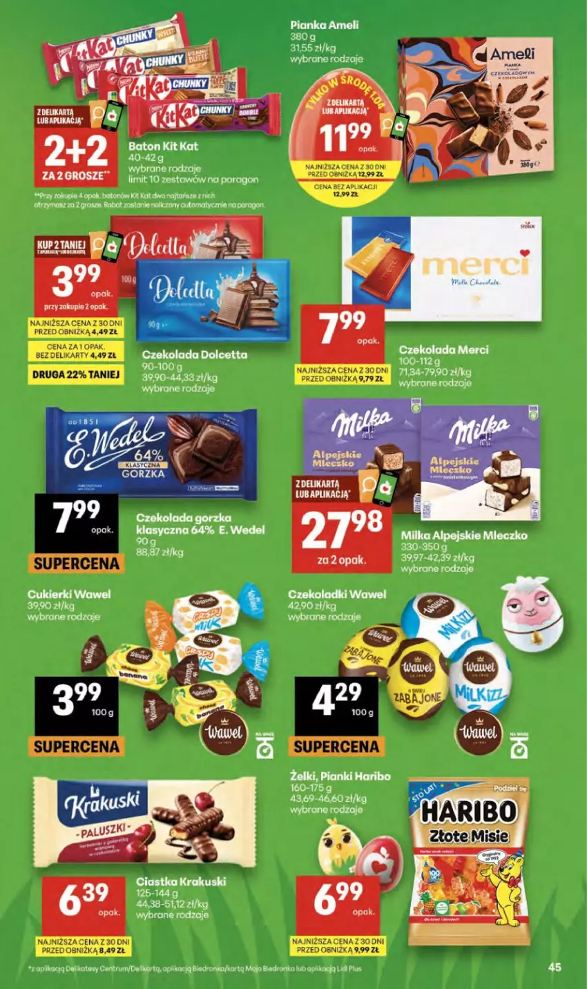 Gazetka promocyjna Delikatesy Centrum - Franczyza DC13 Czwartek - ważna 26.03 do 01.04.2026 - strona 45 - produkty: Ciastka, Cukier, Cukierki, Czekolada, Haribo, Krakus, Krakuski, Miecz, Rum, Wawel