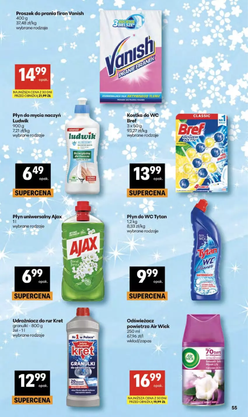 Gazetka promocyjna Delikatesy Centrum - Franczyza DC13 Czwartek - ważna 26.03 do 01.04.2026 - strona 55 - produkty: Air Wick, Ajax, Bref, Do mycia naczyń, Gin, Gra, Kostka do wc, Ludwik, Odświeżacz powietrza, Płyn do mycia, Płyn do mycia naczyń, Płyn do wc, Proszek do prania, Tytan, Vanish