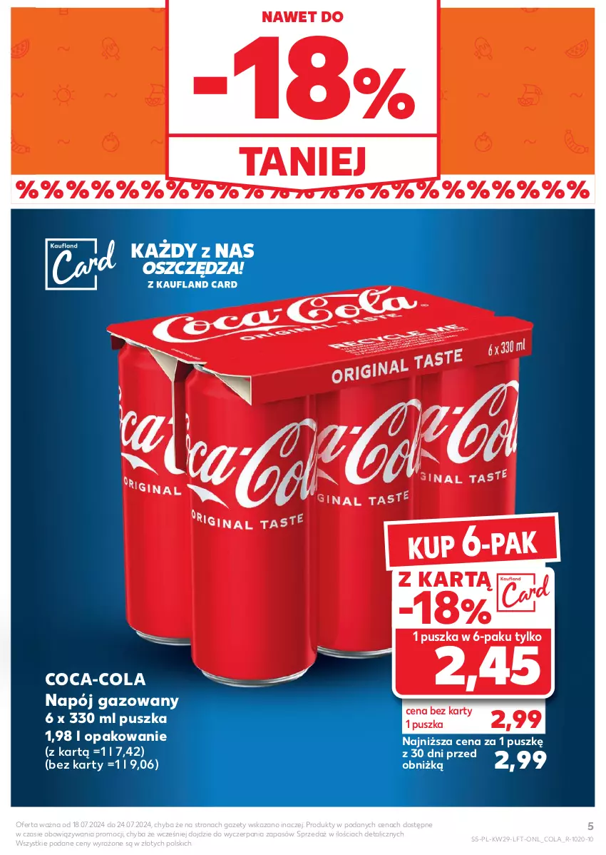 Gazetka promocyjna Kaufland - Gazetka tygodnia - ważna 18.07 do 24.07.2024 - strona 5 - produkty: Coca-Cola, Napój, Napój gazowany