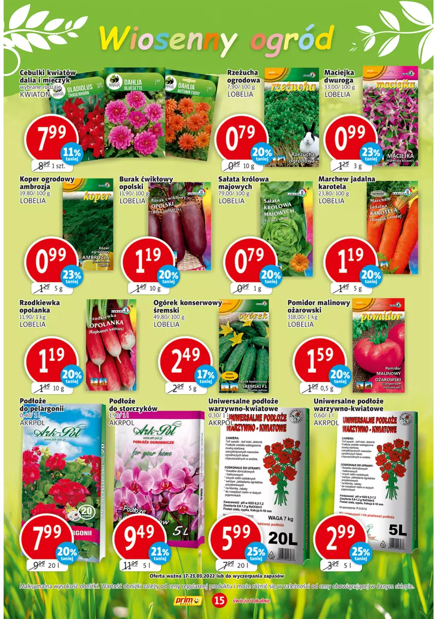 Gazetka promocyjna Prim Market - ważna 17.03 do 23.03.2022 - strona 15 - produkty: Miecz, O nas, Ogórek, Ogród, Pojemnik, Pomidor malinowy, Rzeżucha, Rzodkiewka, Sałat, Ser, Sok, Storczyk, Top, Waga