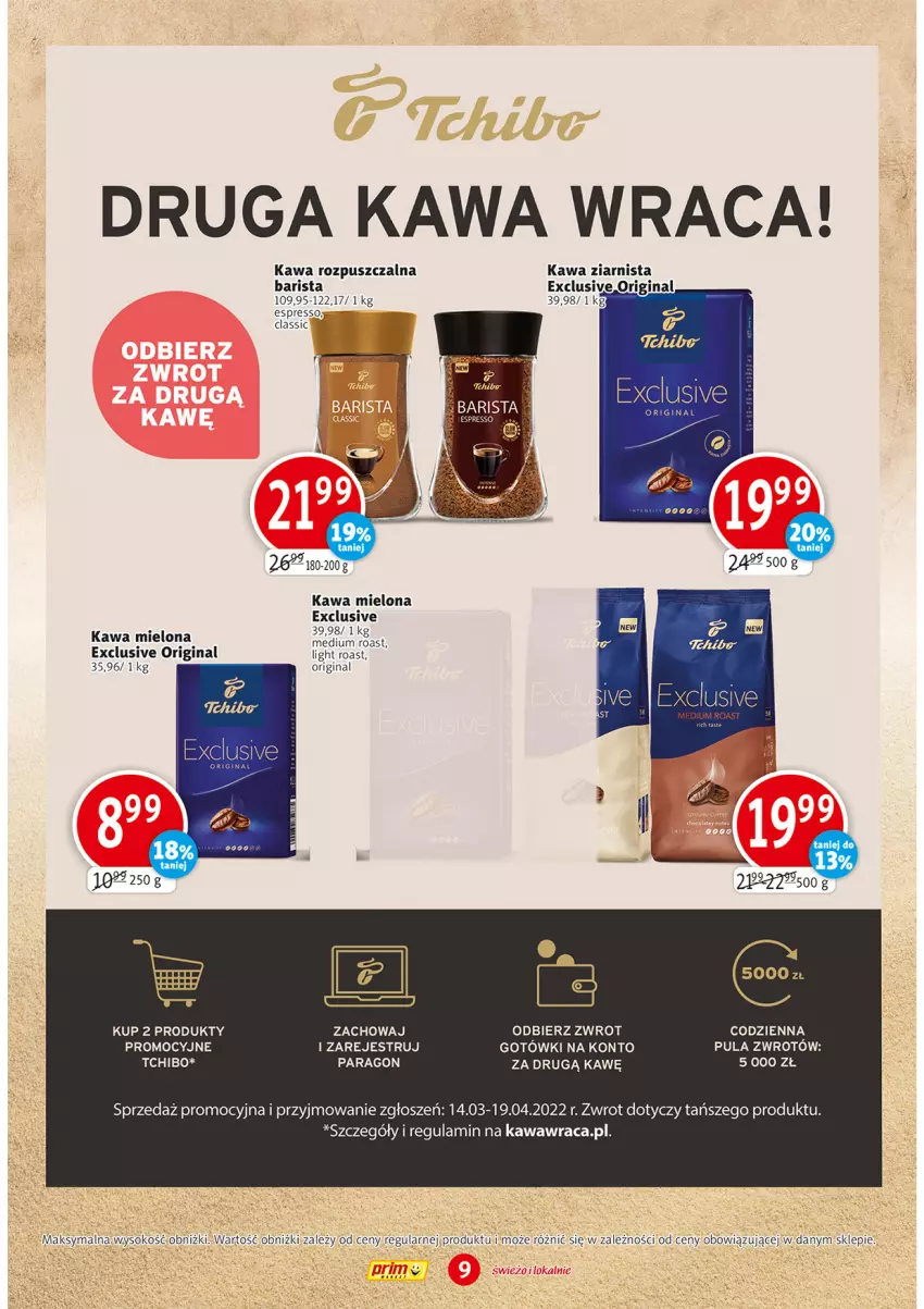 Gazetka promocyjna Prim Market - ważna 17.03 do 23.03.2022 - strona 9 - produkty: Gin, Kawa, Kawa mielona, Kawa rozpuszczalna, Sok, Tchibo