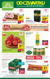 Gazetka promocyjna Stokrotka - Supermarket - Gazetka - ważna od 09.08 do 09.08.2023 - strona 1 - produkty: Piwa, Piwo, Kurczak, Warzywa, Mus, Gra, Kawa mielona, Kawa, Kiełbasa podwawelska, Jacobs Krönung, Wawel, Olej rzepakowy, Owoce, Jacobs, Kamis, Olej, Kiełbasa, Olewnik, Pomidory, Mięso, Musztarda