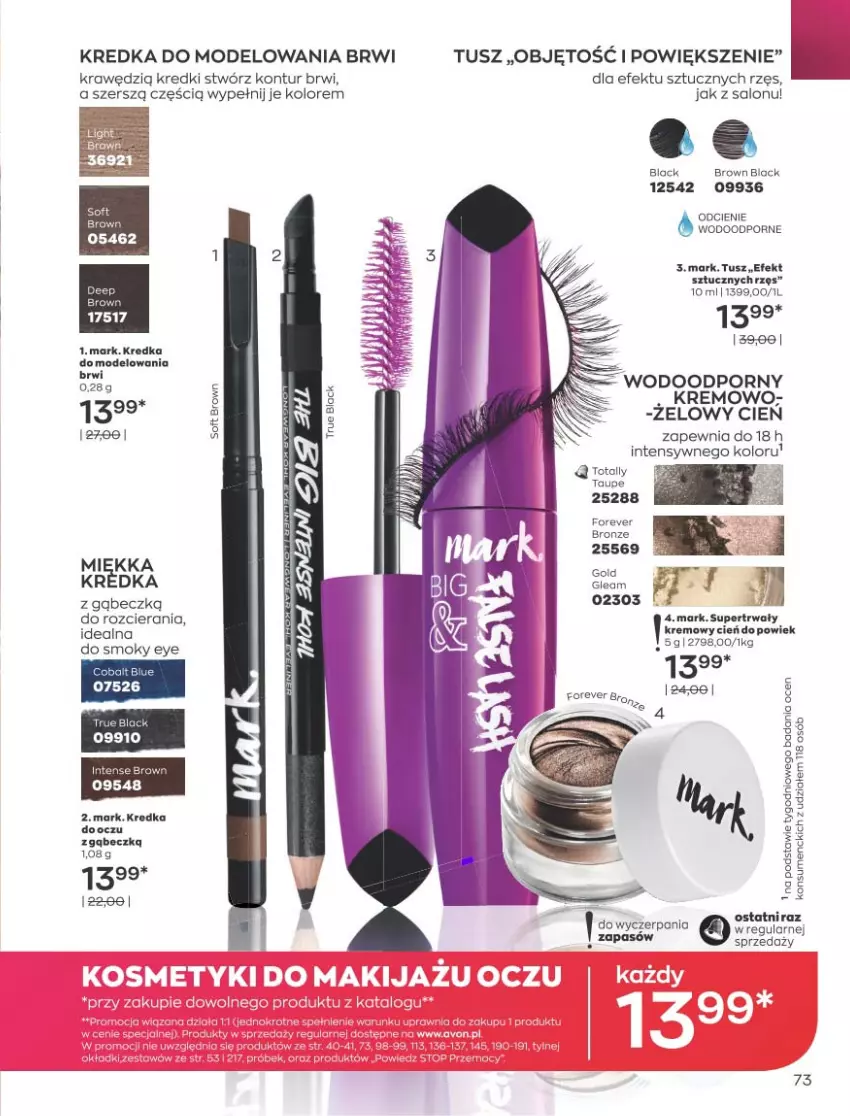 Gazetka promocyjna Avon - Katalog Avon 9/2021 kampania wrzesień - ważna 01.09 do 30.09.2021 - strona 73 - produkty: Cień, Kredka, Lack, Por, Tusz