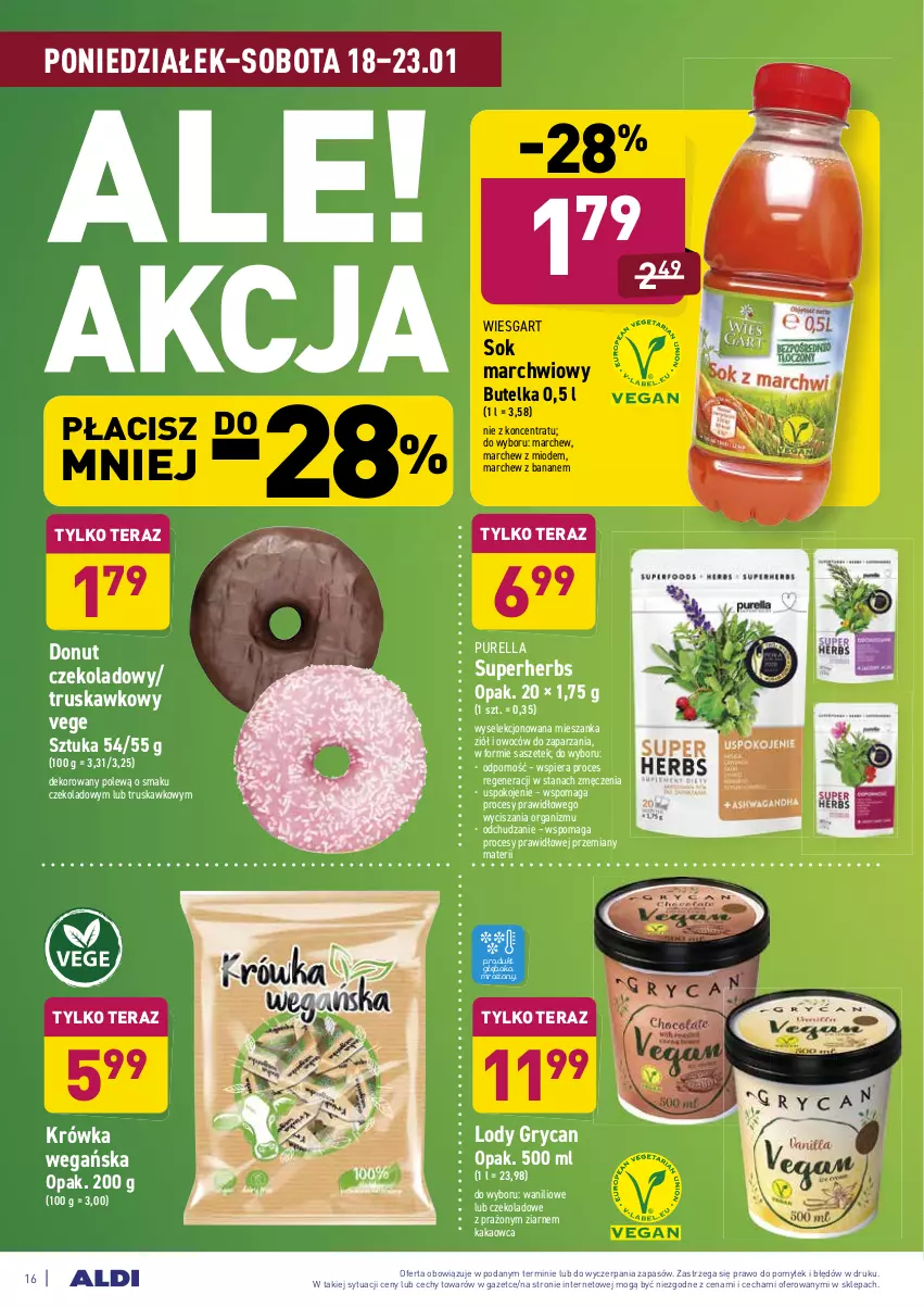 Gazetka promocyjna Aldi - ALE! CENA w ALDI - ważna 18.01 do 23.01.2021 - strona 16 - produkty: Donut, Gry, Kakao, Lody, Por, Pur, Sok, Tera