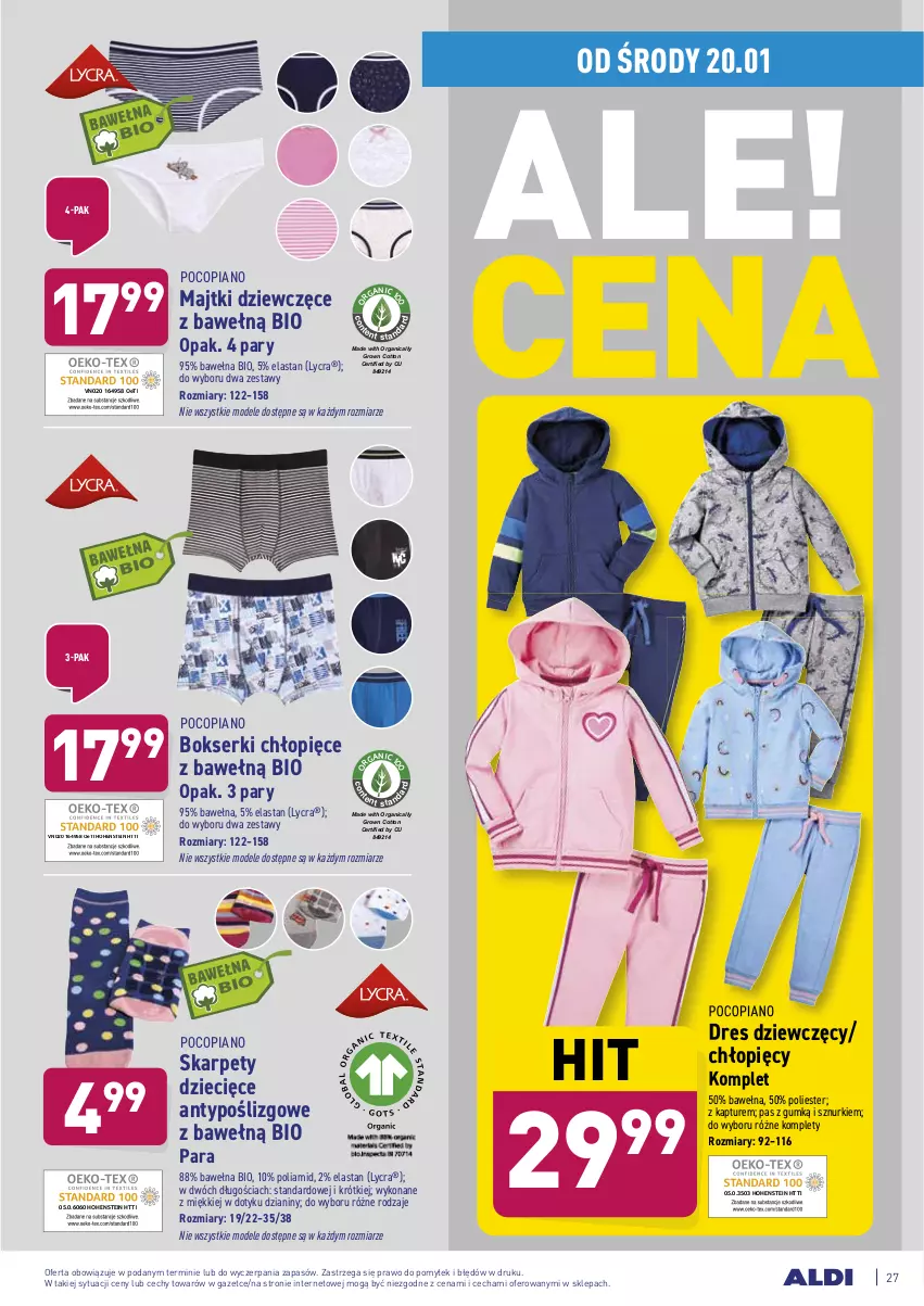 Gazetka promocyjna Aldi - ALE! CENA w ALDI - ważna 18.01 do 23.01.2021 - strona 27 - produkty: Bokserki, Dres, Dzieci, Karp, Majtki, Pocopiano, Ser, Wełna