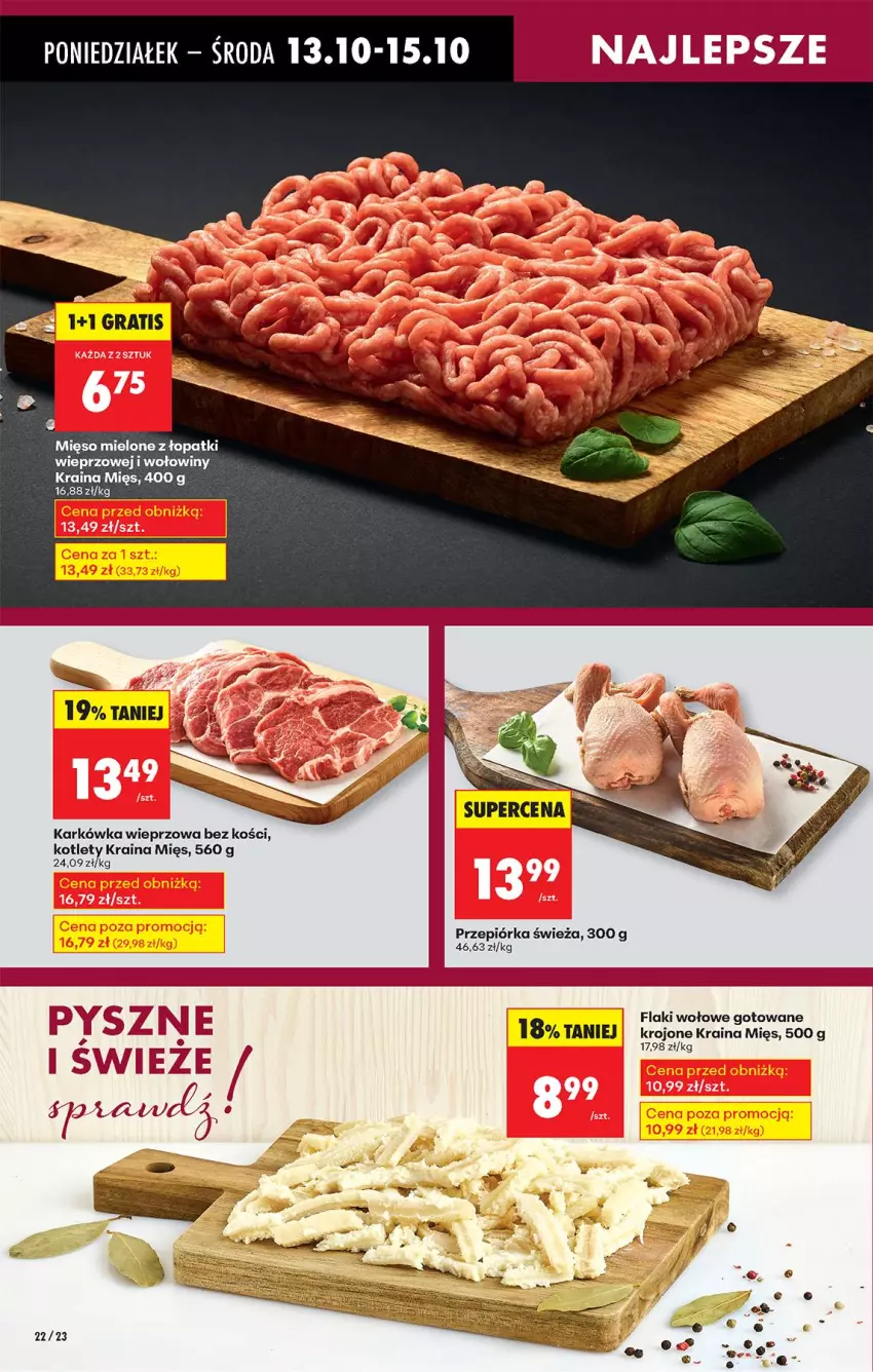 Gazetka promocyjna Biedronka - Od Poniedziałku - ważna 13.10 do 18.10.2025 - strona 28 - produkty: Flaki, Flaki wołowe, Karkówka wieprzowa, Kotlet, Mięso, Mięso mielone, Mięso mielone z łopatki wieprzowej, Przepiórka