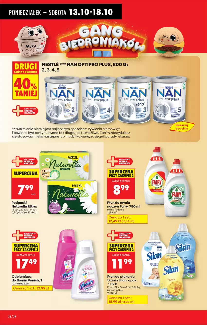 Gazetka promocyjna Biedronka - Od Poniedziałku - ważna 13.10 do 18.10.2025 - strona 44 - produkty: Fa, Fairy, Mleko, NAN Optipro, Naturell, Naturella, O nas, Odplamiacz, Płyn do mycia, Płyn do płukania, Podpaski, Por, Silan, Vanish