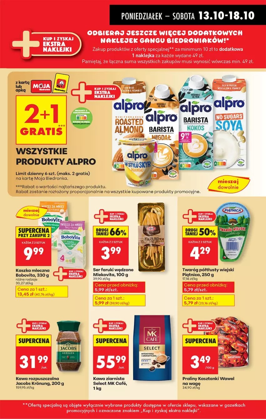 Gazetka promocyjna Biedronka - Od Poniedziałku - ważna 13.10 do 18.10.2025 - strona 47 - produkty: Alpro, BoboVita, Fa, Gra, Jacobs, Kawa, Kawa rozpuszczalna, Kawa ziarnista, Kokos, Mleko, Mlekovita, Piątnica, Por, Praliny, Ser, Twaróg, Twaróg półtłusty, Wawel