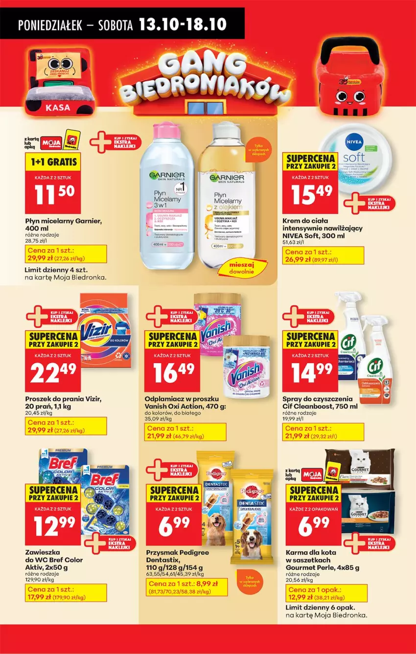 Gazetka promocyjna Biedronka - Od Poniedziałku - ważna 13.10 do 18.10.2025 - strona 48 - produkty: Bref, Cif, Garnier, Gra, Krem do ciała, Nivea, Odplamiacz, Pedigree, Płyn micelarny, Proszek do prania, Spray do czyszczenia, Vanish, Vizir
