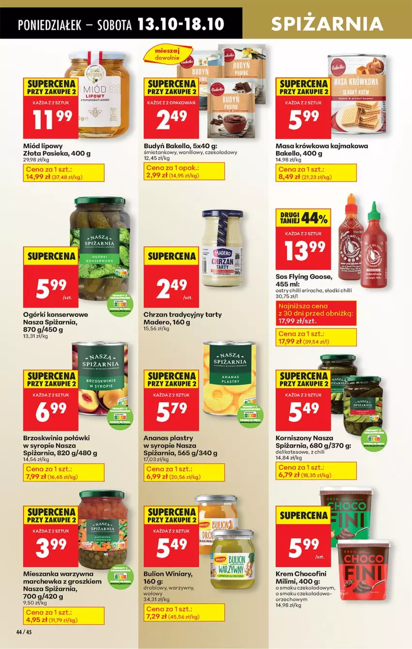 Gazetka promocyjna Biedronka - Od Poniedziałku - ważna 13.10 do 18.10.2025 - strona 54 - produkty: Ananas, Budyń, Bulion, Chrzan, Korniszony, Lion, Marchewka, Masa krówkowa, Mieszanka warzyw, Miód, Ogórki konserwowe, Ser, Sos, Syrop, Winiary