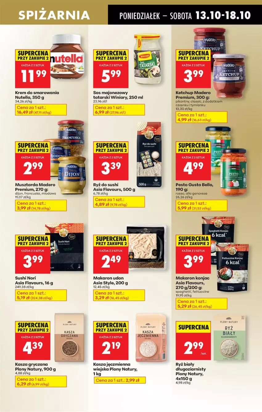 Gazetka promocyjna Biedronka - Od Poniedziałku - ważna 13.10 do 18.10.2025 - strona 55 - produkty: Bell, Gry, Kasza, Kasza gryczana, Kasza jęczmienna, Ketchup, Majonez, Makaron, Mus, Musztarda, Nutella, Pesto, Ryż, Ryż biały, Sos, Spaghetti, Sushi, Winiary