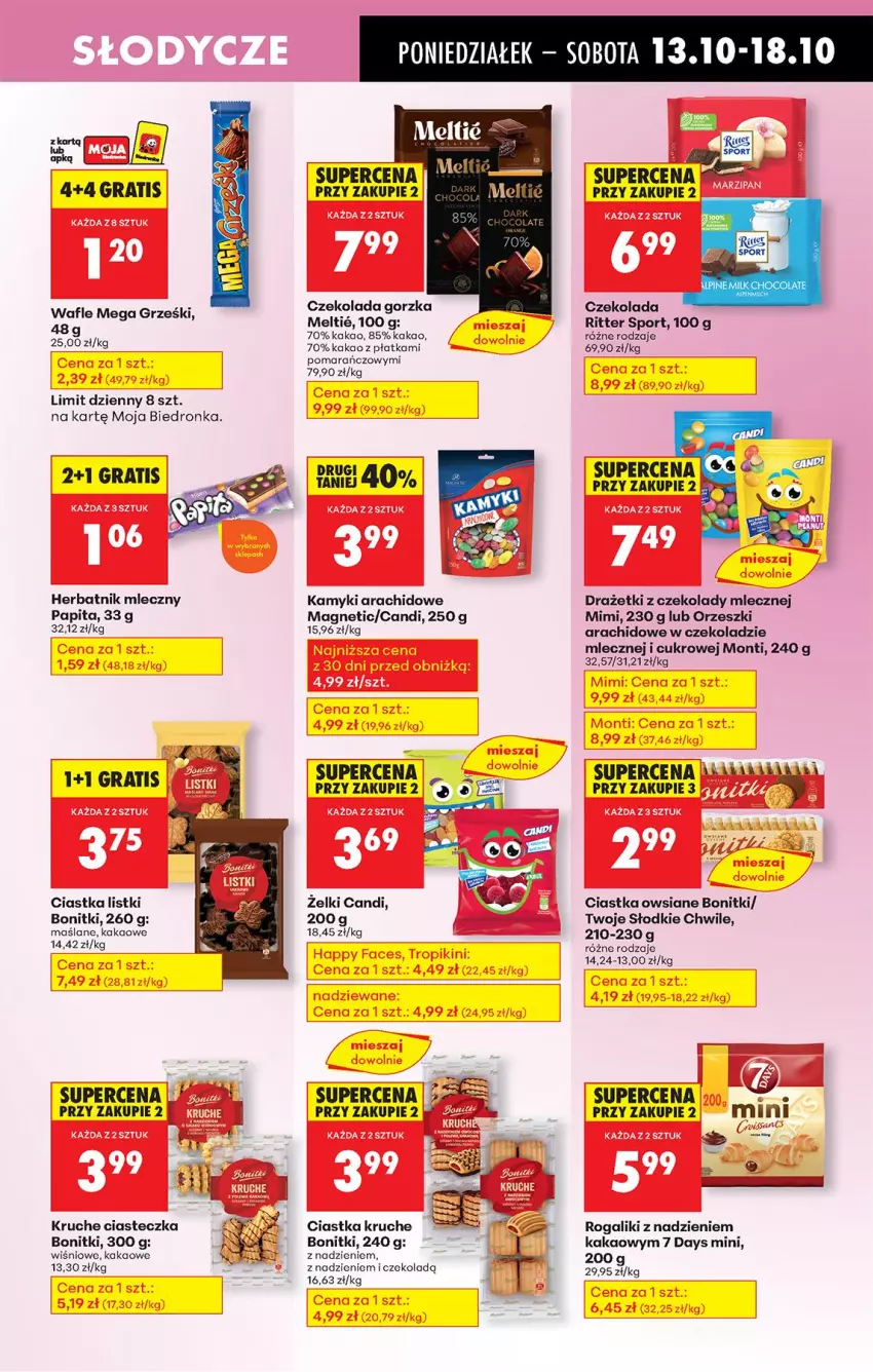 Gazetka promocyjna Biedronka - Od Poniedziałku - ważna 13.10 do 18.10.2025 - strona 57 - produkty: 7 Days, Bonitki, Ciastka, Ciastka owsiane, Czekolada, Czekolada gorzka, Fa, Gra, Kakao, Kamyki arachidowe, Orzeszki, Por, Ritter Sport, Rogal, Sport