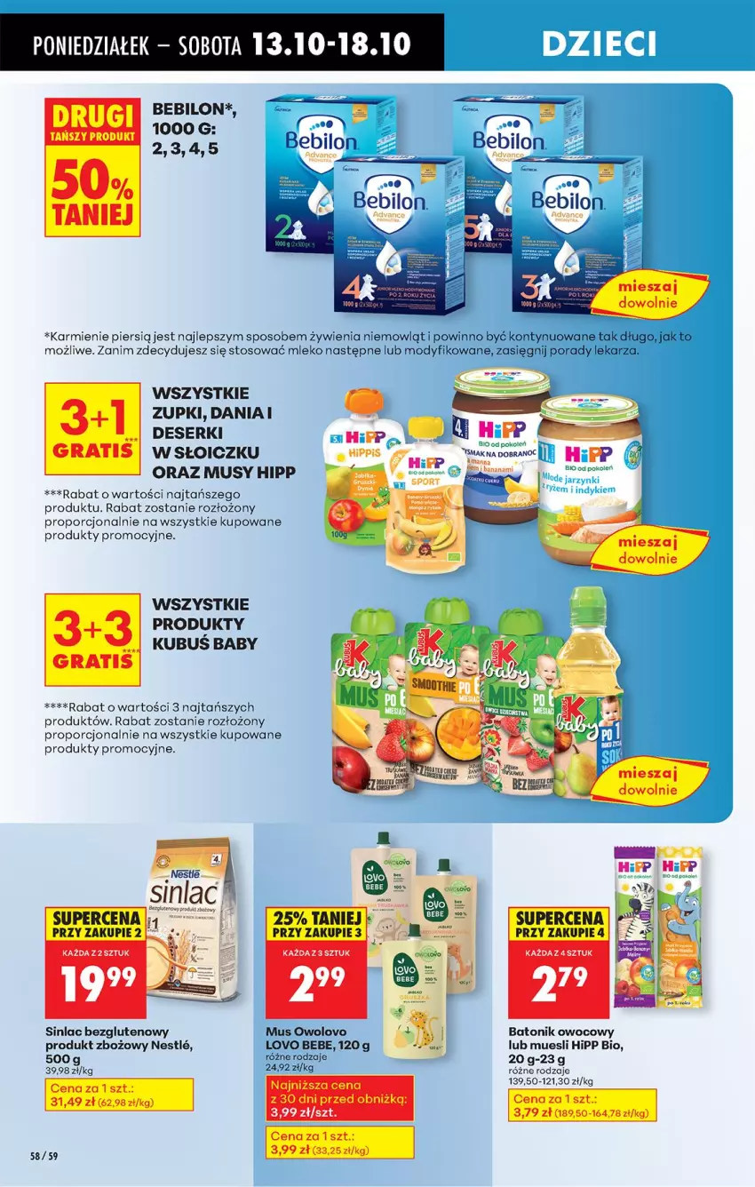 Gazetka promocyjna Biedronka - Od Poniedziałku - ważna 13.10 do 18.10.2025 - strona 68 - produkty: Baton, BEBILON, Deser, Gra, HiPP, Hipp Bio, Karmi, Kubuś, Mleko, Mus, O nas, Orka, Por, Ser, Sinlac, Tonik