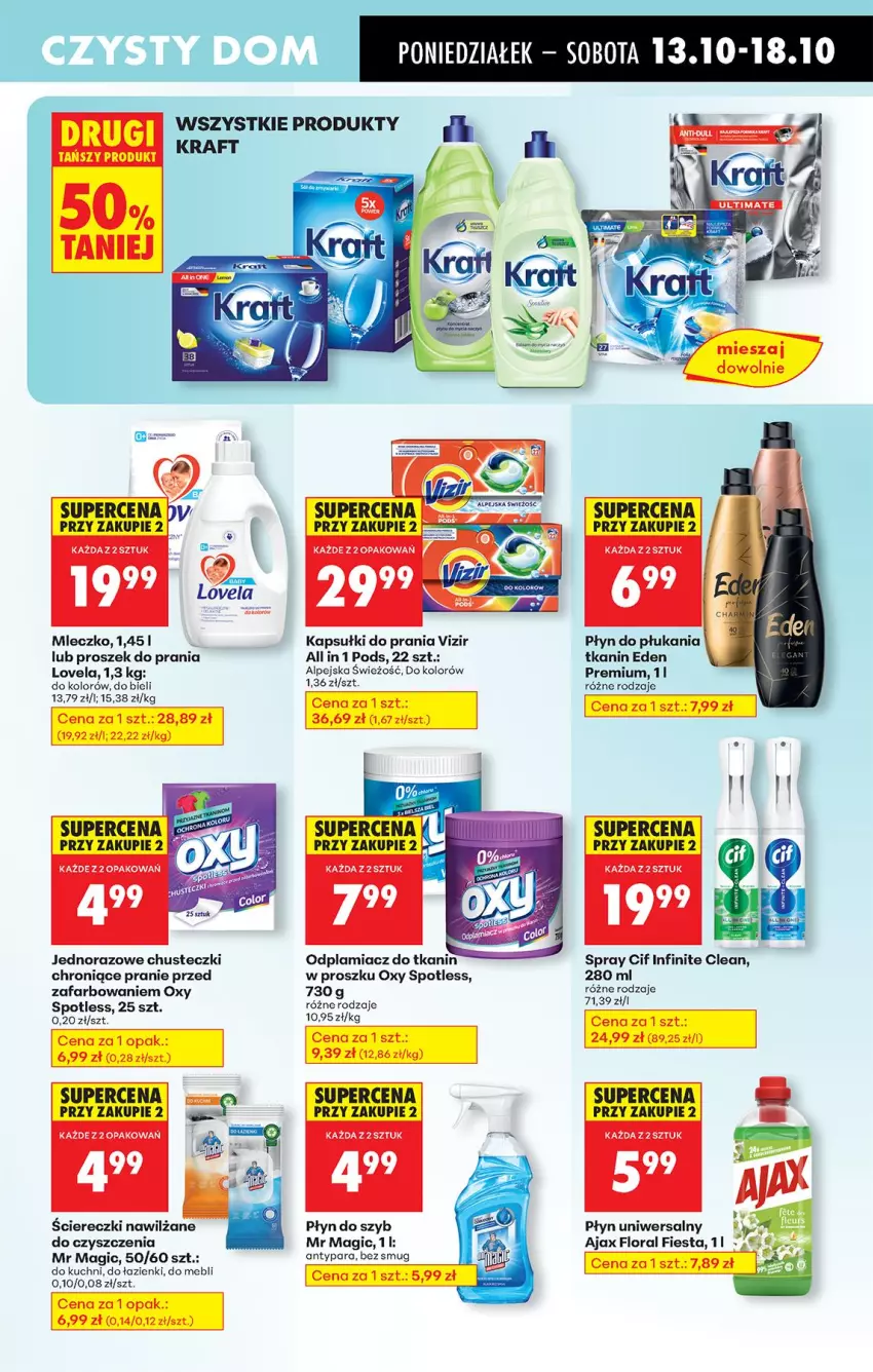 Gazetka promocyjna Biedronka - Od Poniedziałku - ważna 13.10 do 18.10.2025 - strona 71 - produkty: Ajax, Chusteczki, Cif, Fa, Flora, Kapsułki do prania, Lovela, Mleczko, Odplamiacz, Płyn do płukania, Płyn do szyb, Proszek do prania, Vizir