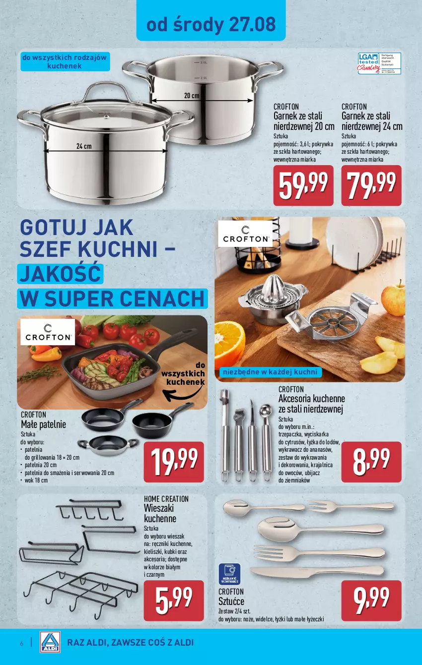 Gazetka promocyjna Aldi - Artykuły przemysłowe i tekstylia - ważna 27.08 do 30.08.2025 - strona 6 - produkty: Ananas, Garnek, Grill, Miarka, Noż, Patelnia, Ręcznik, Ser, Trzepaczka, Wieszak, Wyciskarka