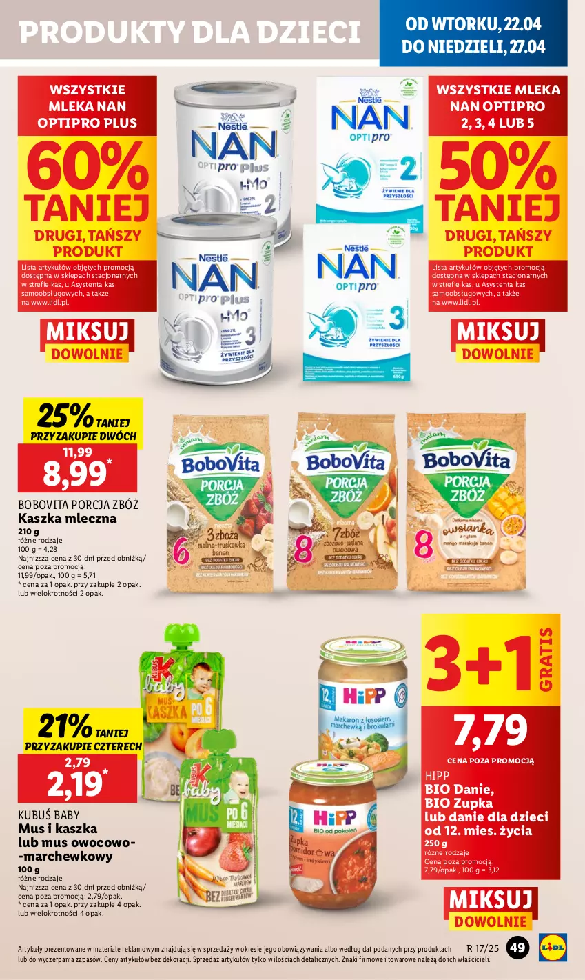 Gazetka promocyjna Lidl - GAZETKA - ważna 22.04 do 23.04.2025 - strona 53 - produkty: BoboVita, Danie dla dzieci, Dzieci, Gra, HiPP, Hipp Bio, Kubuś, Mus, NAN Optipro, Por