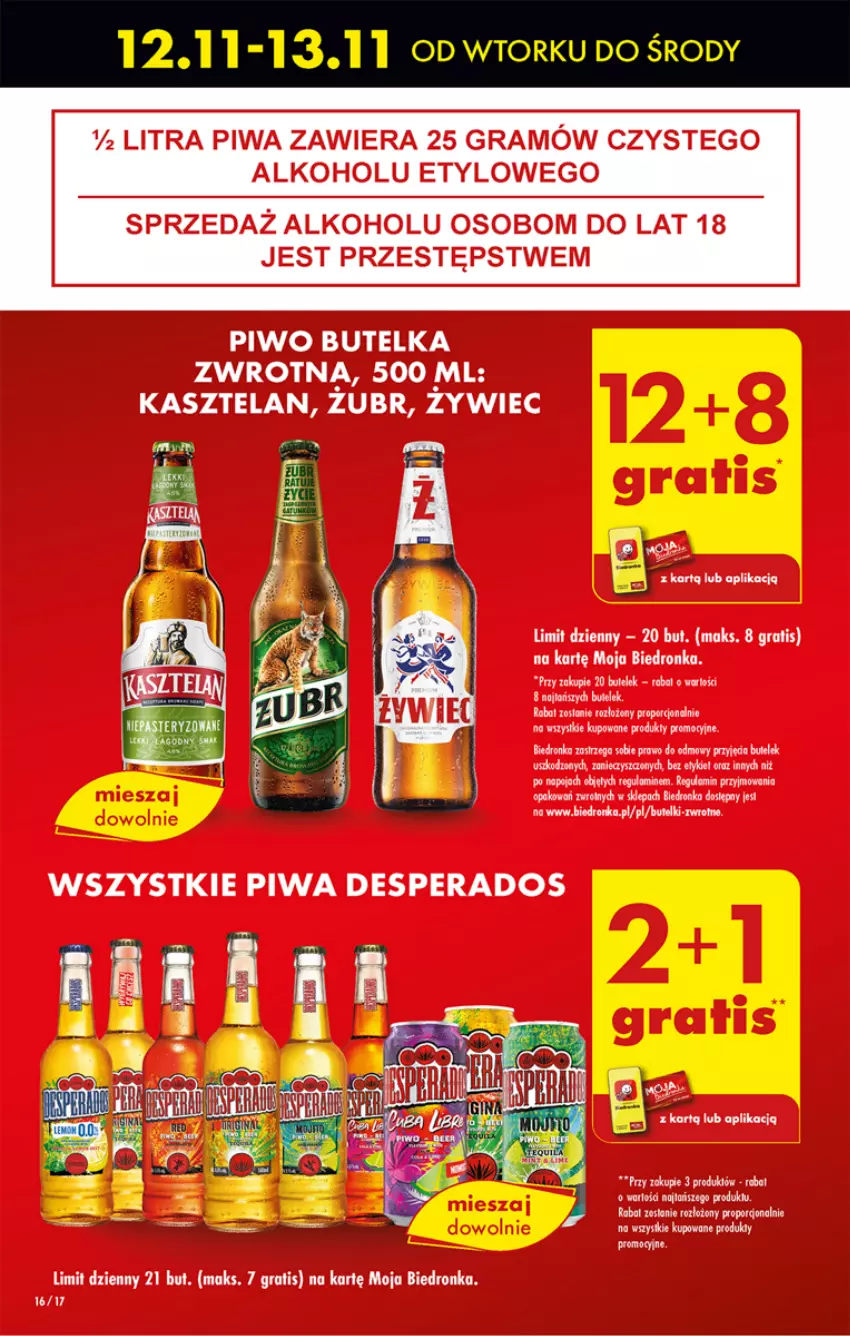 Gazetka promocyjna Biedronka - Od Poniedziałku - ważna 12.11 do 16.11.2024 - strona 18 - produkty: Ba!, Desperados, Gra, Kasztelan, Piwa, Por