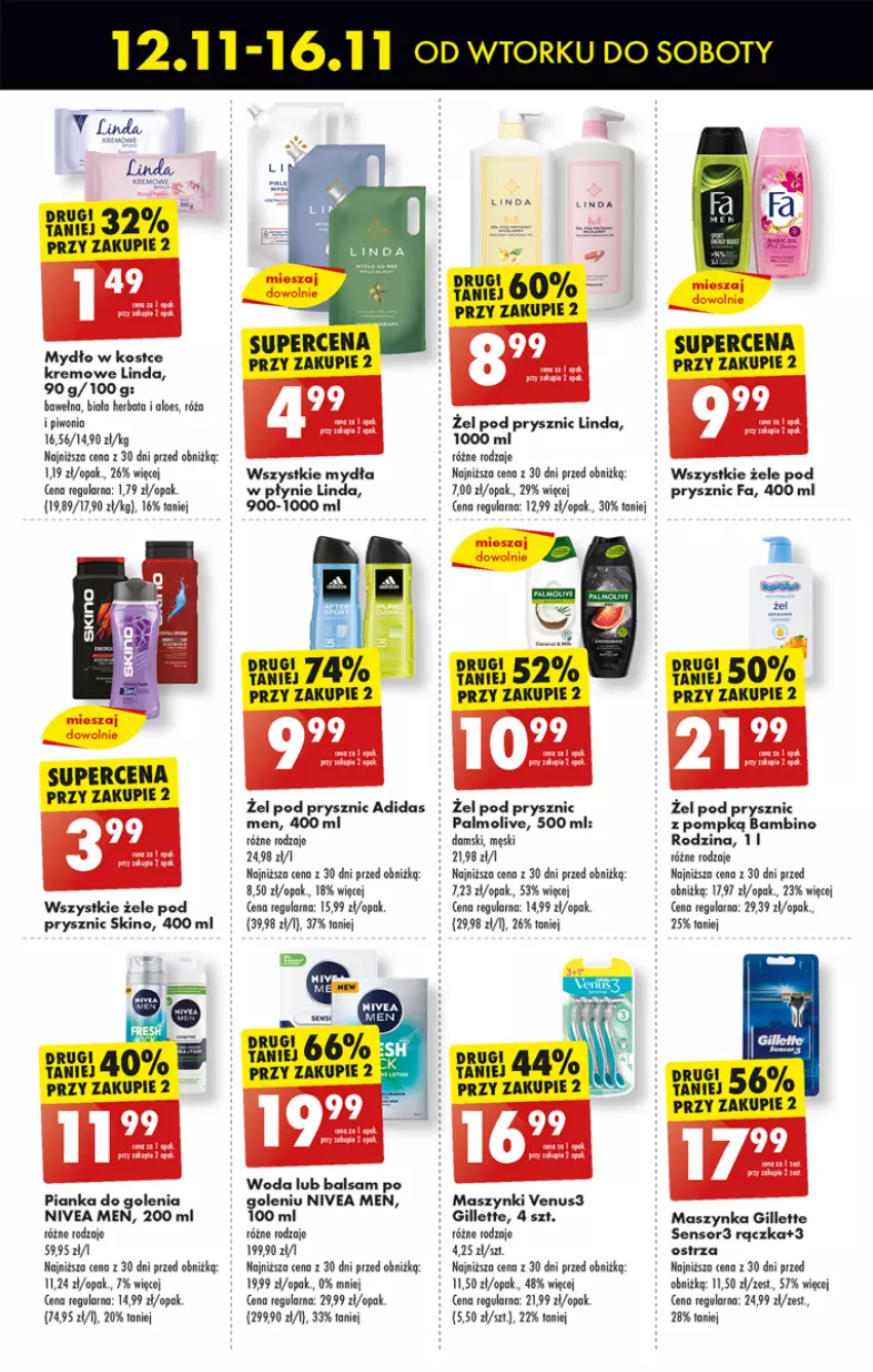 Gazetka promocyjna Biedronka - Od Poniedziałku - ważna 12.11 do 16.11.2024 - strona 67 - produkty: Adidas, Balsam po goleniu, Fa, Gillette, Herbata, Maszynka, Mydło, Nivea, Nivea Men, Palmolive, Pianka do golenia, Piwo, Róża, Szynka, Venus, Wełna, Woda