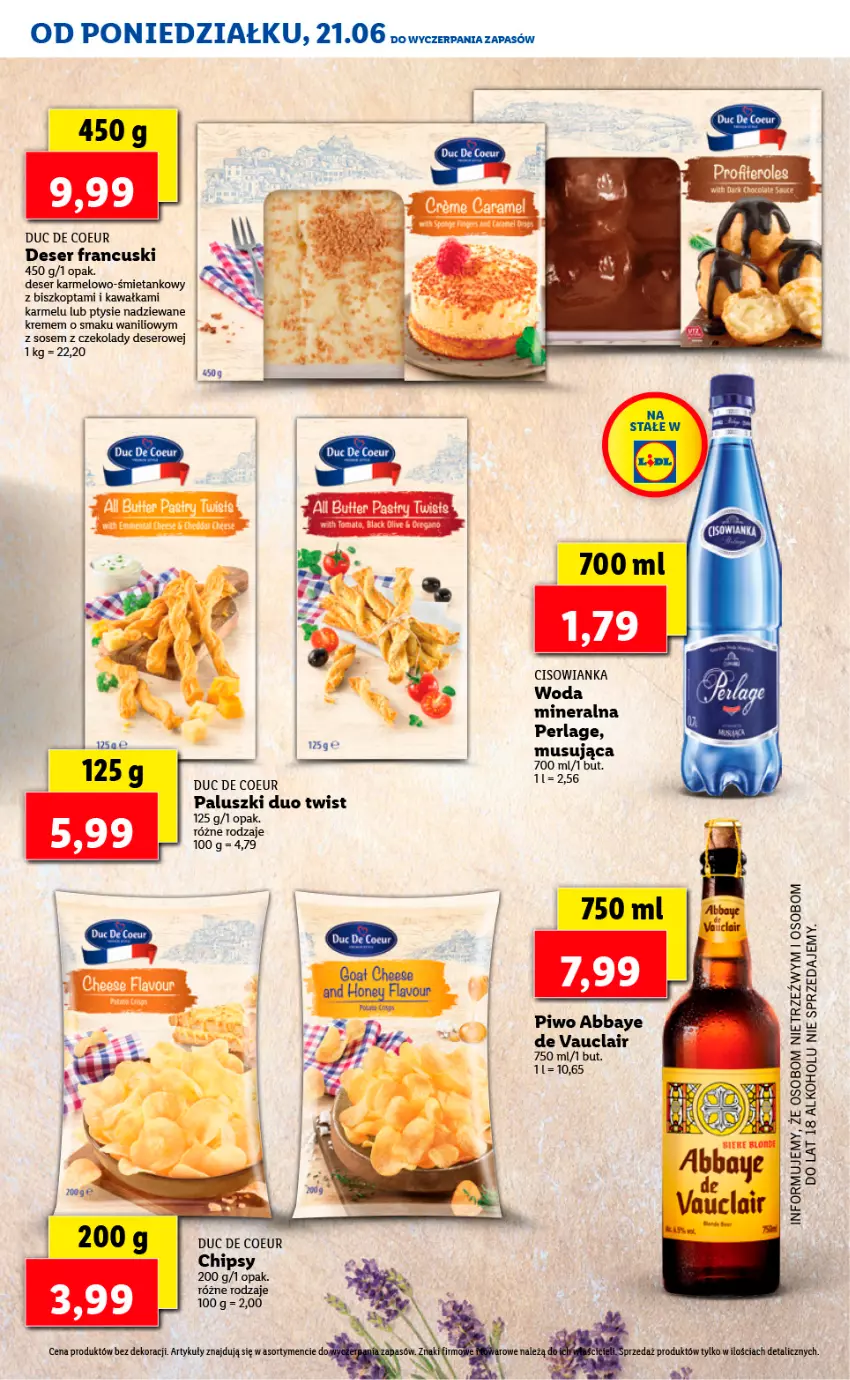 Gazetka promocyjna Lidl - TYDZIEŃ W STYLU FRANCUSKIM - ważna 21.06 do 25.06.2021 - strona 17 - produkty: Chipsy, Cisowianka, Deser, Kawa, Lack, Mus, Piwo, Ser, Sos, Woda