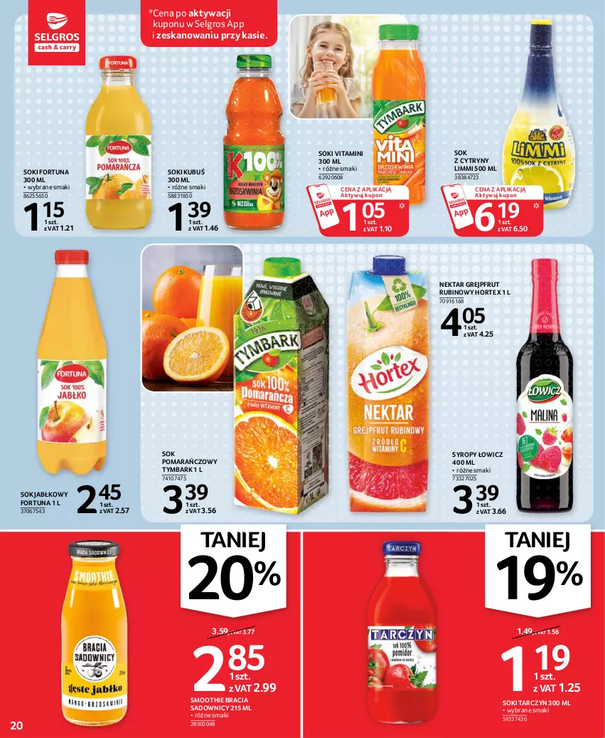 Gazetka promocyjna Selgros - Oferta spożywcza - ważna 13.05 do 26.05.2021 - strona 20 - produkty: Cytryny, Fortuna, Grejpfrut, Hortex, Kubuś, LG, Nektar, Rubin, Smoothie, Sok, Sok jabłkowy, Sok pomarańczowy, Syrop, Syropy, Tymbark