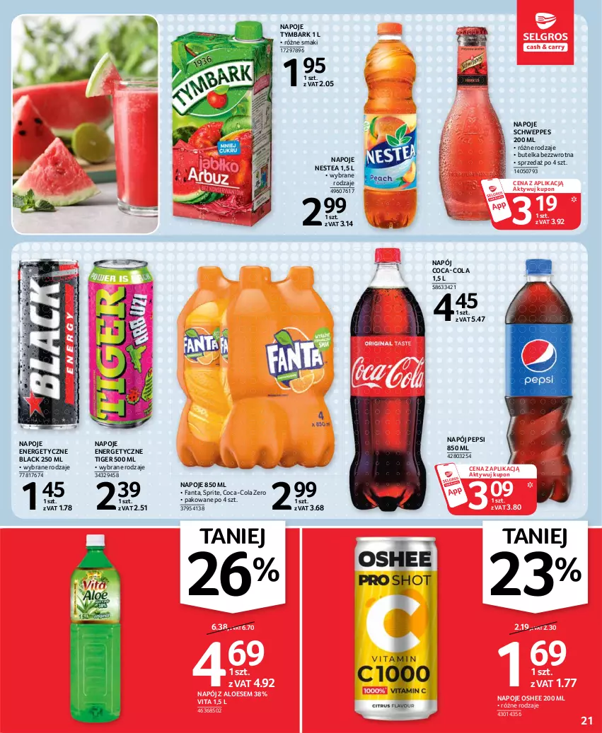 Gazetka promocyjna Selgros - Oferta spożywcza - ważna 13.05 do 26.05.2021 - strona 21 - produkty: Coca-Cola, Fa, Fanta, Lack, Napój, Napoje, Nestea, Oshee, Pepsi, Schweppes, Sprite, Tiger, Tymbark