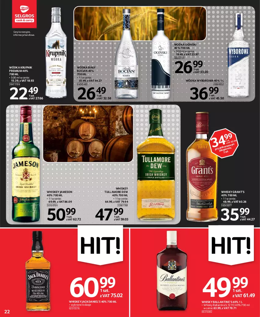 Gazetka promocyjna Selgros - Oferta spożywcza - ważna 13.05 do 26.05.2021 - strona 22 - produkty: Biały Bocian, Gra, Jameson, Krupnik, Ogiński, Tullamore Dew, Whiskey, Whisky, Wódka, Wyborowa