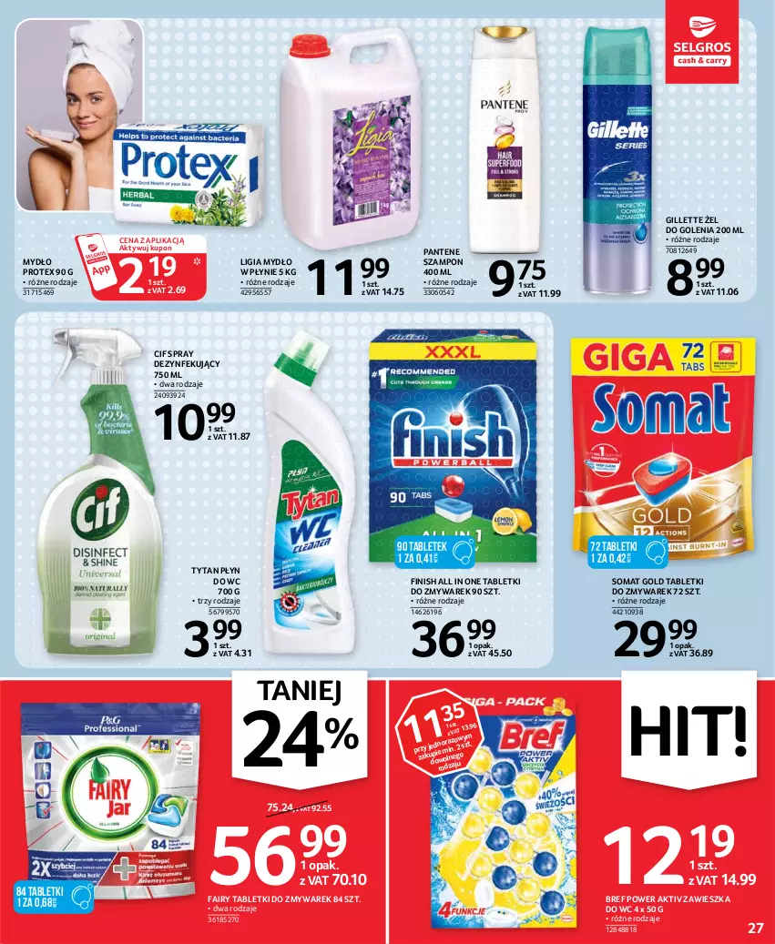 Gazetka promocyjna Selgros - Oferta spożywcza - ważna 13.05 do 26.05.2021 - strona 27 - produkty: Bref, Cif, Fa, Fairy, Finish, Gillette, Mydło, Mydło w płynie, Pantene, Płyn do wc, Somat, Somat gold, Szampon, Tablet, Tytan, Zawieszka do wc