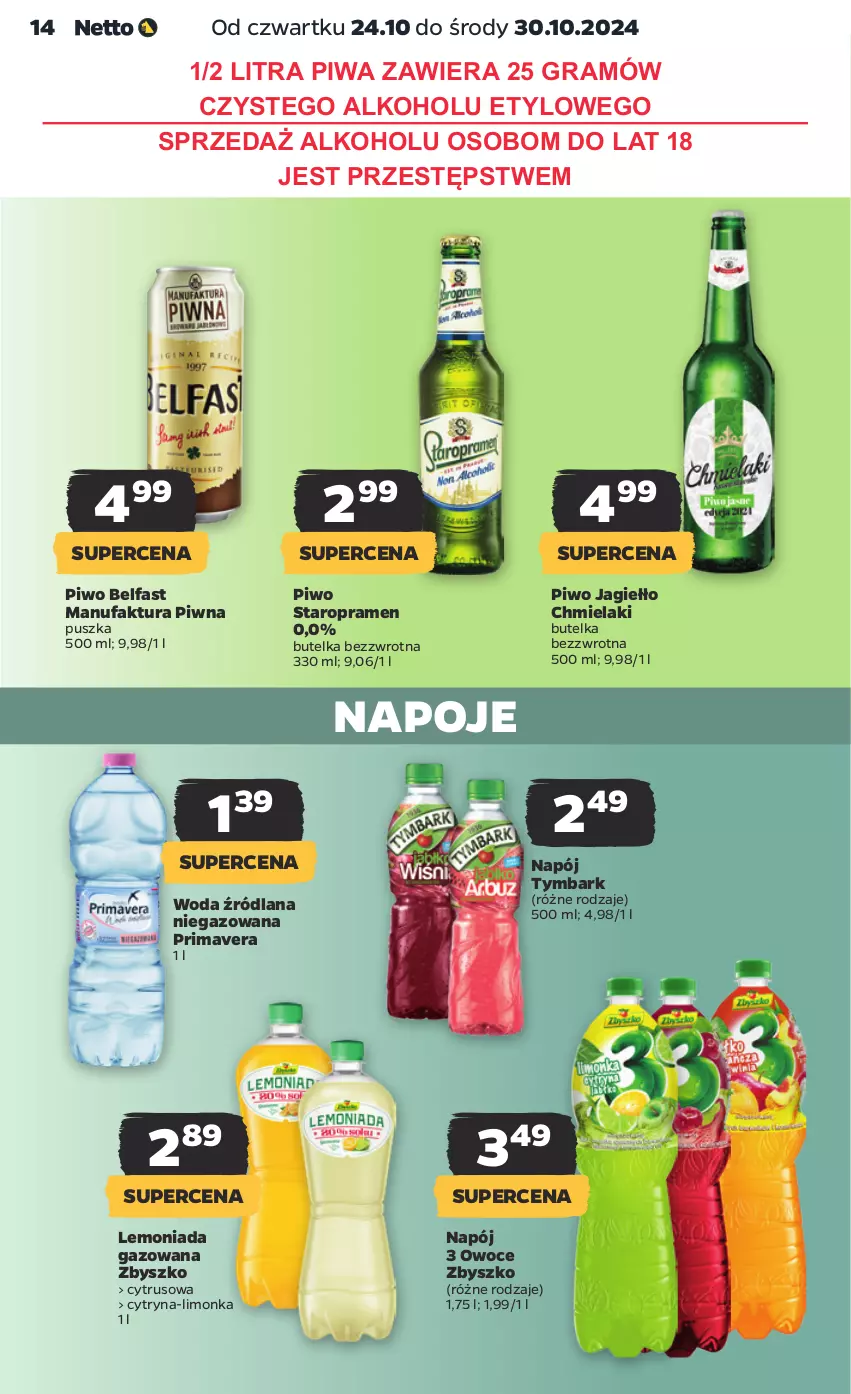 Gazetka promocyjna Netto - Netto Gazetka Food 43/24B - ważna 24.10 do 30.10.2024 - strona 14 - produkty: Fa, Gra, LANA, Lemoniada, Limonka, Napój, Napoje, Owoce, Piwa, Piwo, Prima, Primavera, Tymbark, Woda