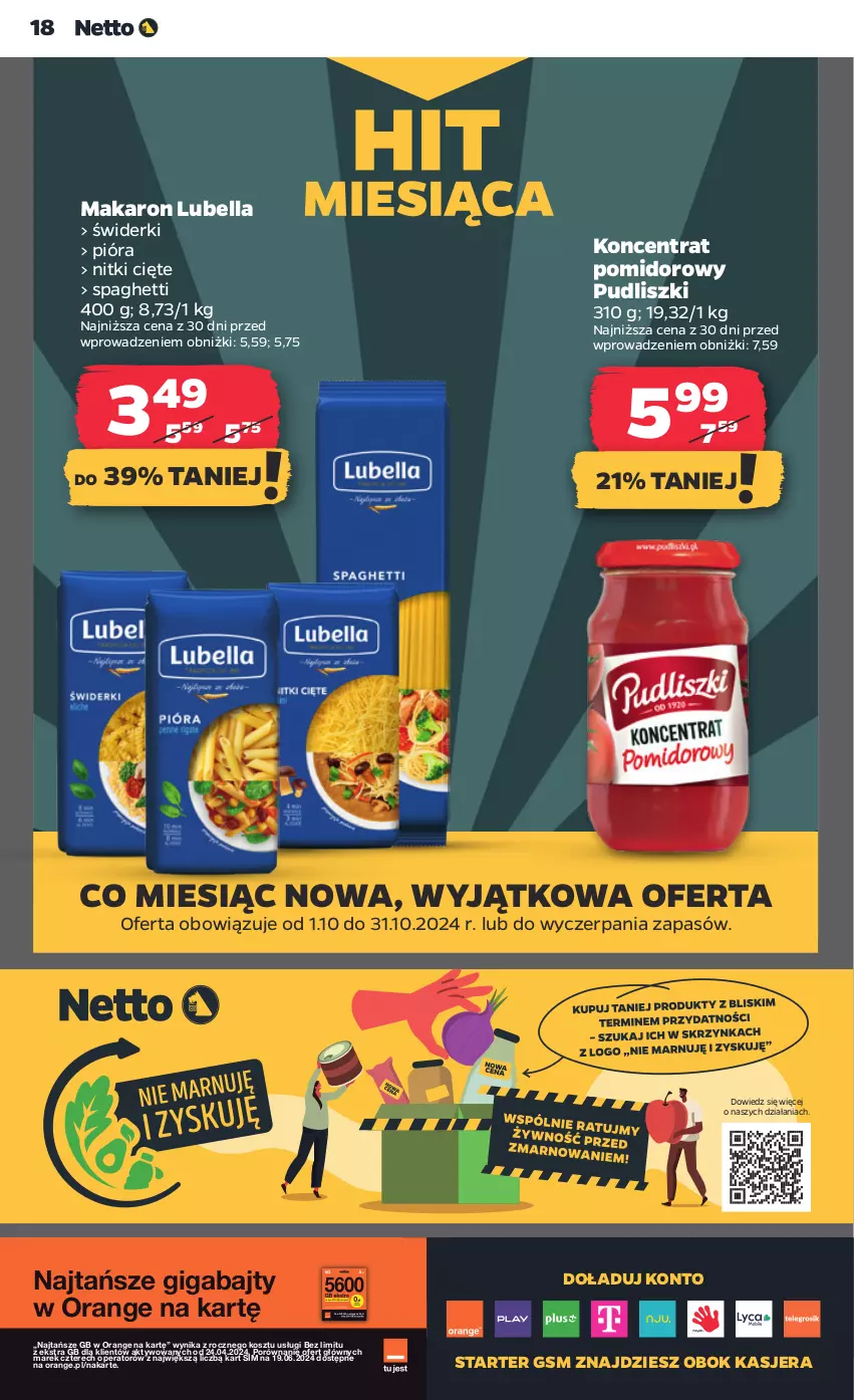 Gazetka promocyjna Netto - Netto Gazetka Food 43/24B - ważna 24.10 do 30.10.2024 - strona 18 - produkty: Bell, Bella, Koncentrat pomidorowy, Kosz, Lubella, Makaron, O nas, Por, Pudliszki, Spaghetti