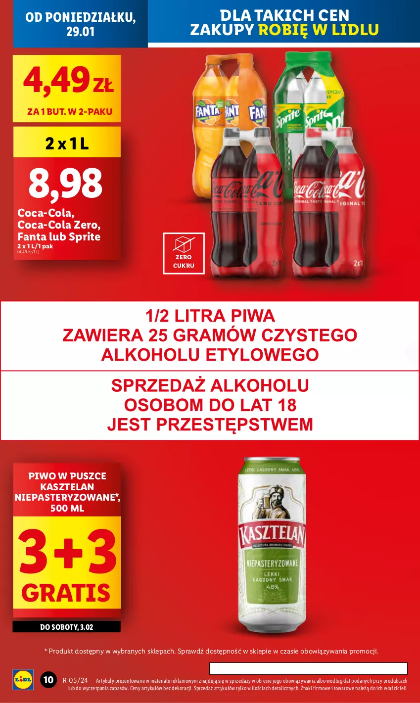 Gazetka promocyjna Lidl - GAZETKA - ważna 29.01 do 31.01.2024 - strona 14 - produkty: Coca-Cola, Fa, Fanta, Gra, Kasztelan, Piwo, Sprite